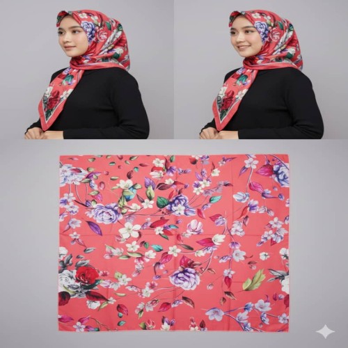 روسری ساتن قد 120 طرح گل رنگ بندی